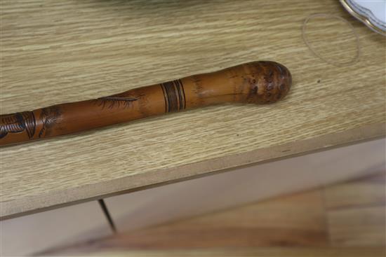 A Japanese carved bamboo walking cane length 89cm